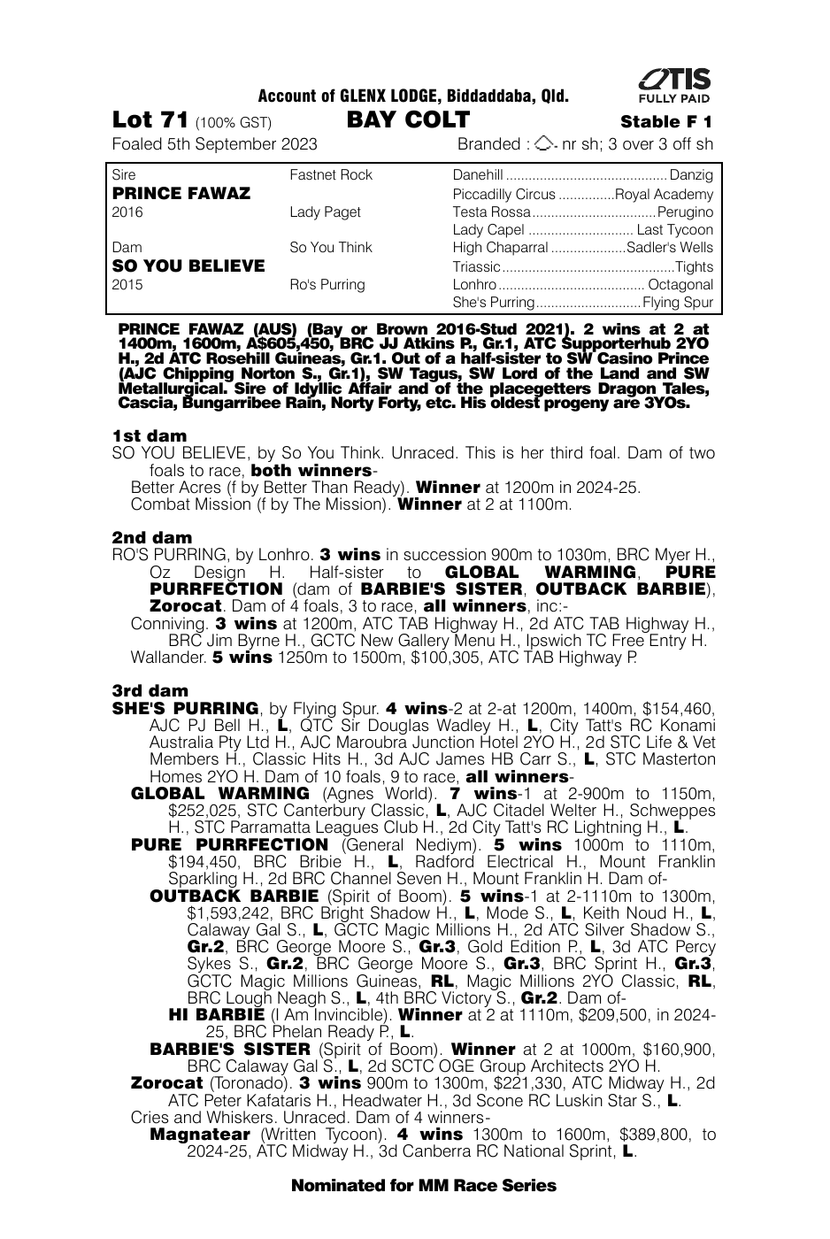 Pedigree - Lot 71