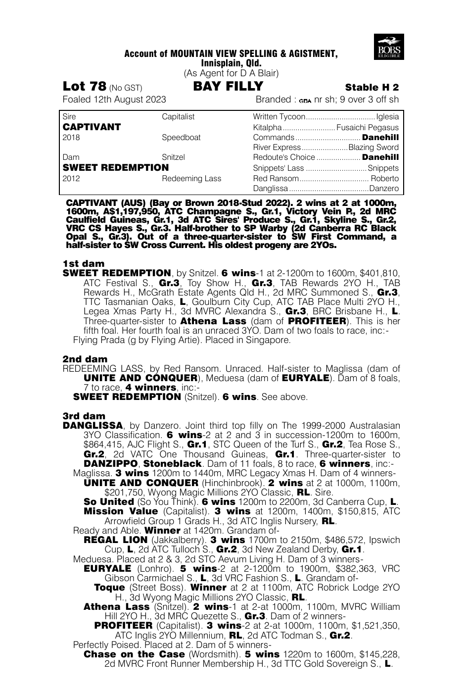 Pedigree - Lot 78
