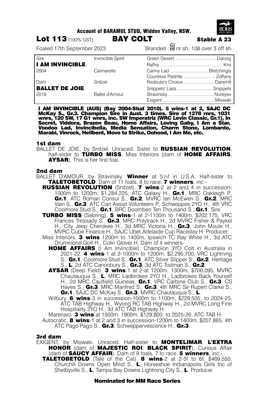 Pedigree - Lot 113