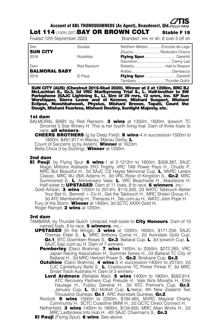 Pedigree - Lot 114