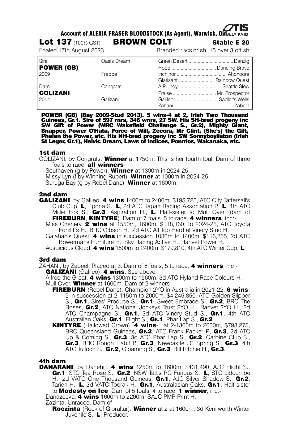Pedigree - Lot 137