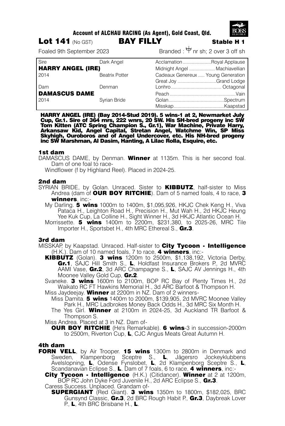 Pedigree - Lot 141