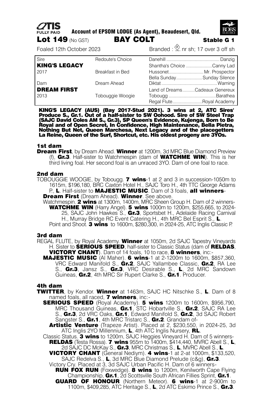 Pedigree - Lot 149
