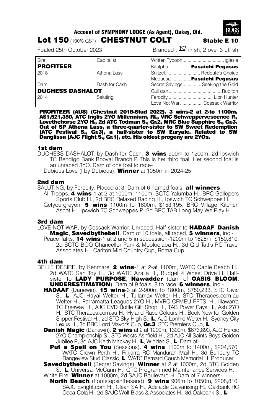Pedigree - Lot 150