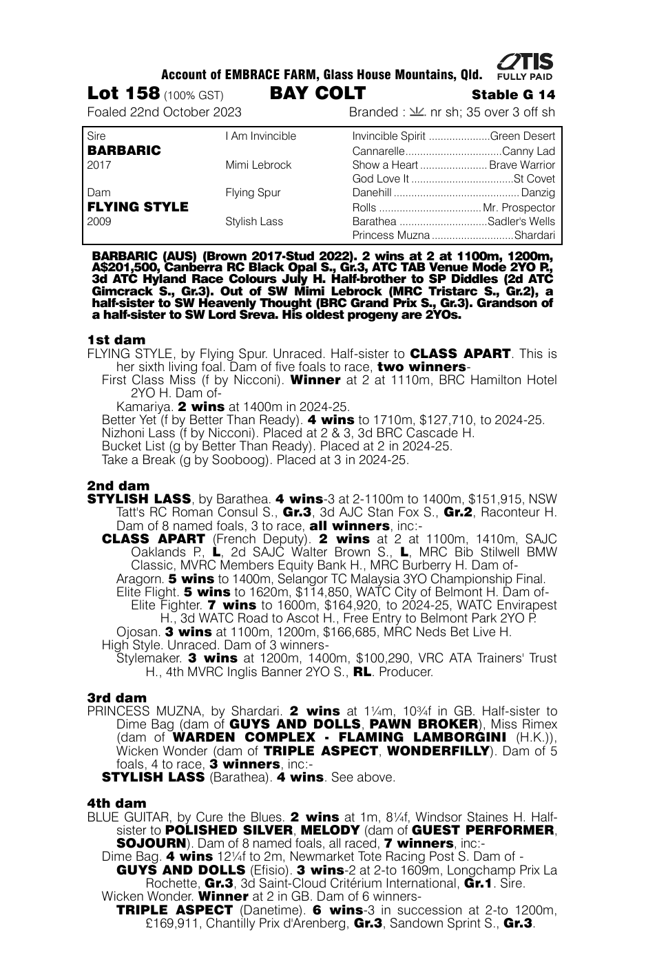 Pedigree - Lot 158
