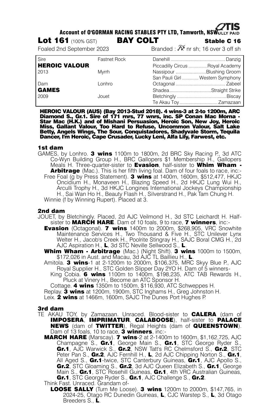 Pedigree - Lot 161