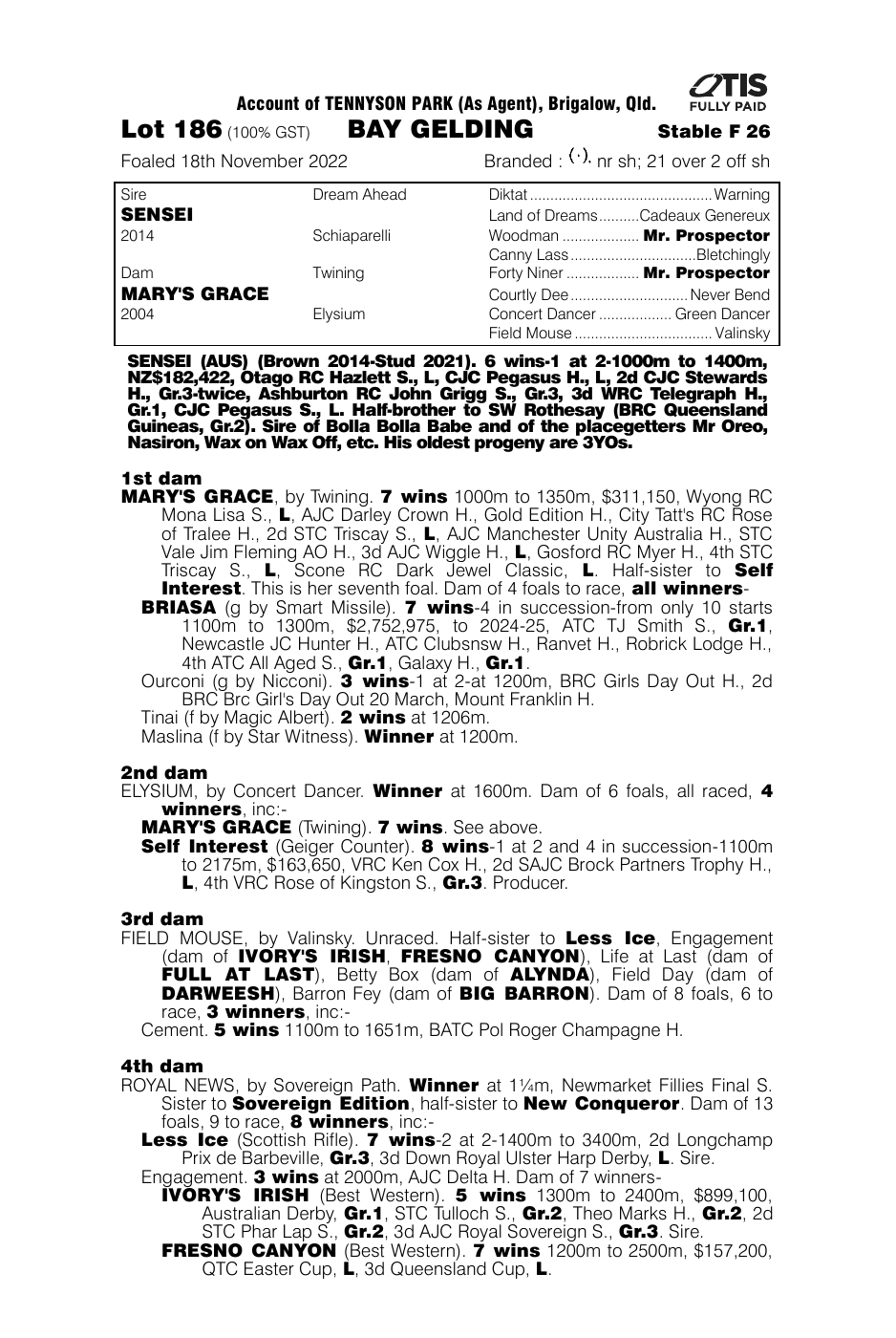 Pedigree - Lot 186