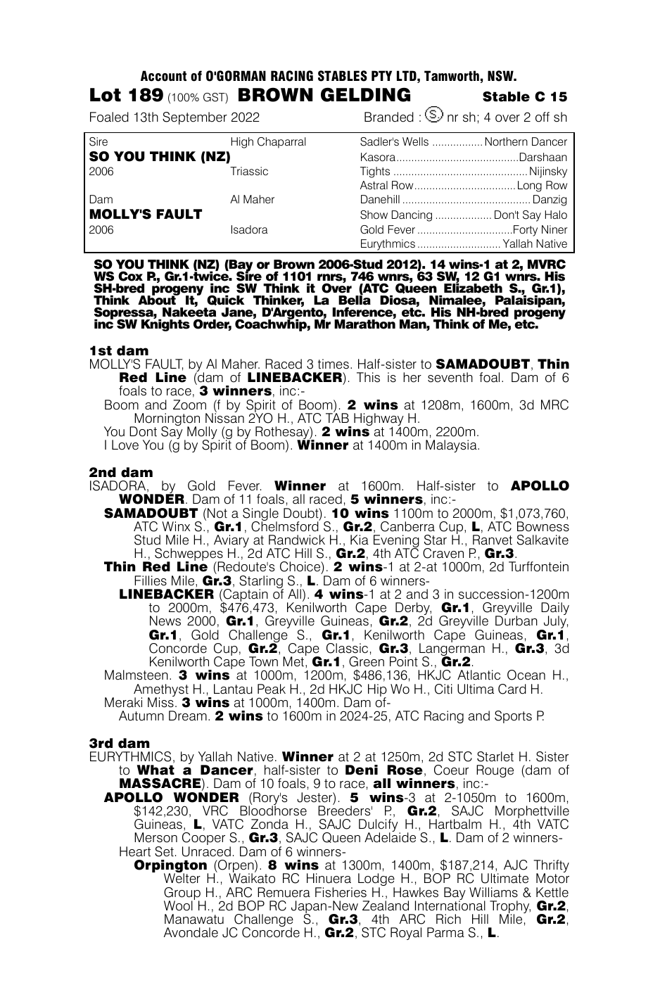 Pedigree - Lot 189
