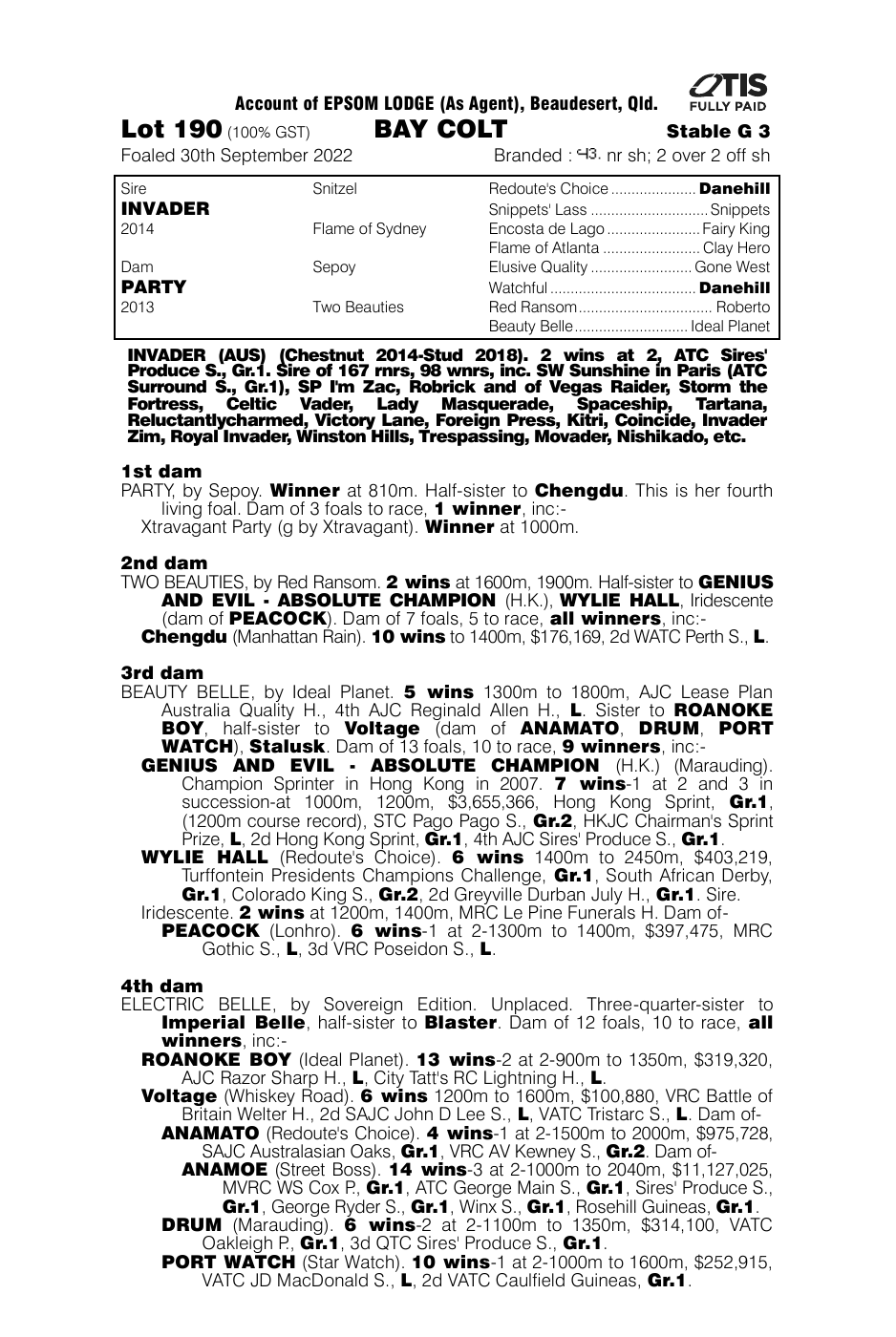 Pedigree - Lot 190