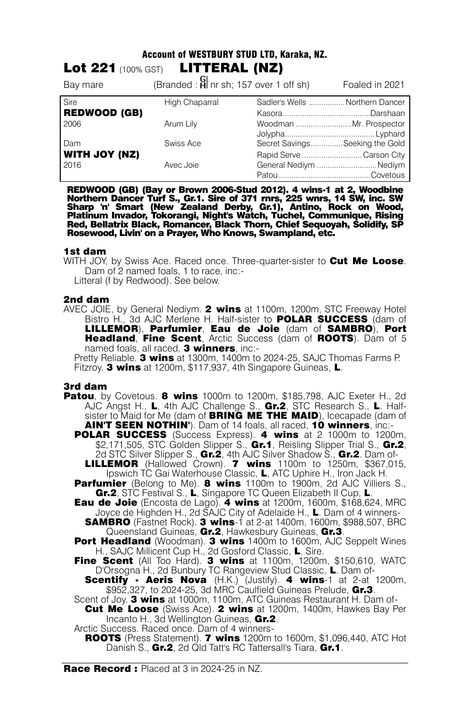Pedigree - Lot 221