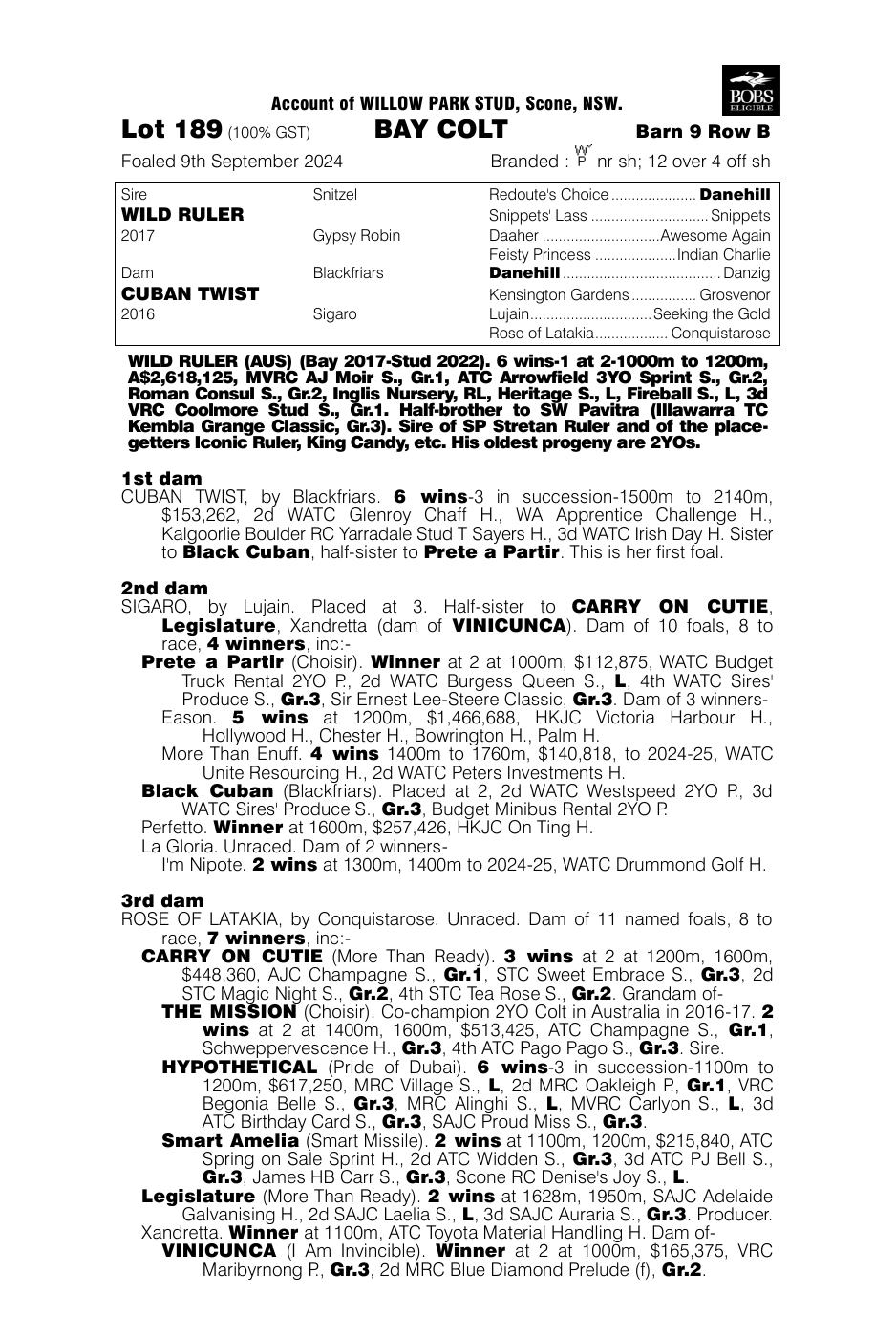 Pedigree - Lot 189