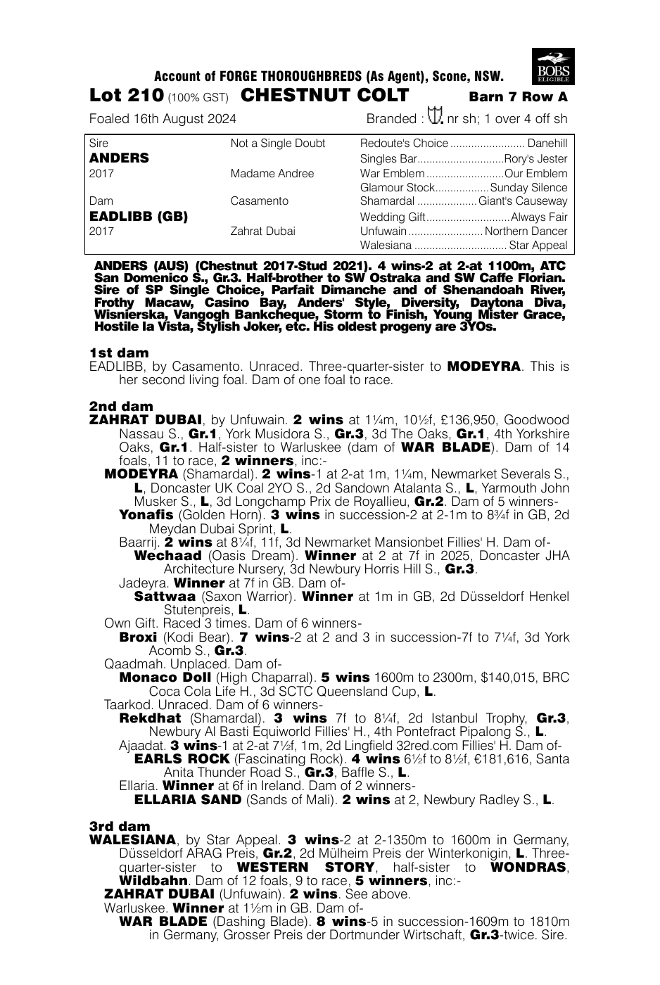 Pedigree - Lot 210