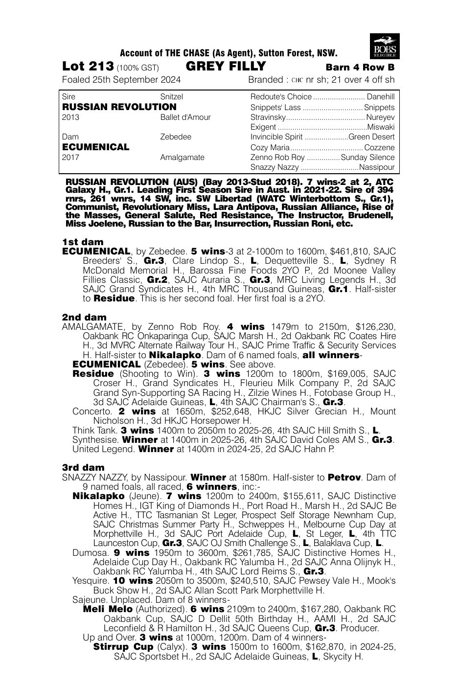 Pedigree - Lot 213