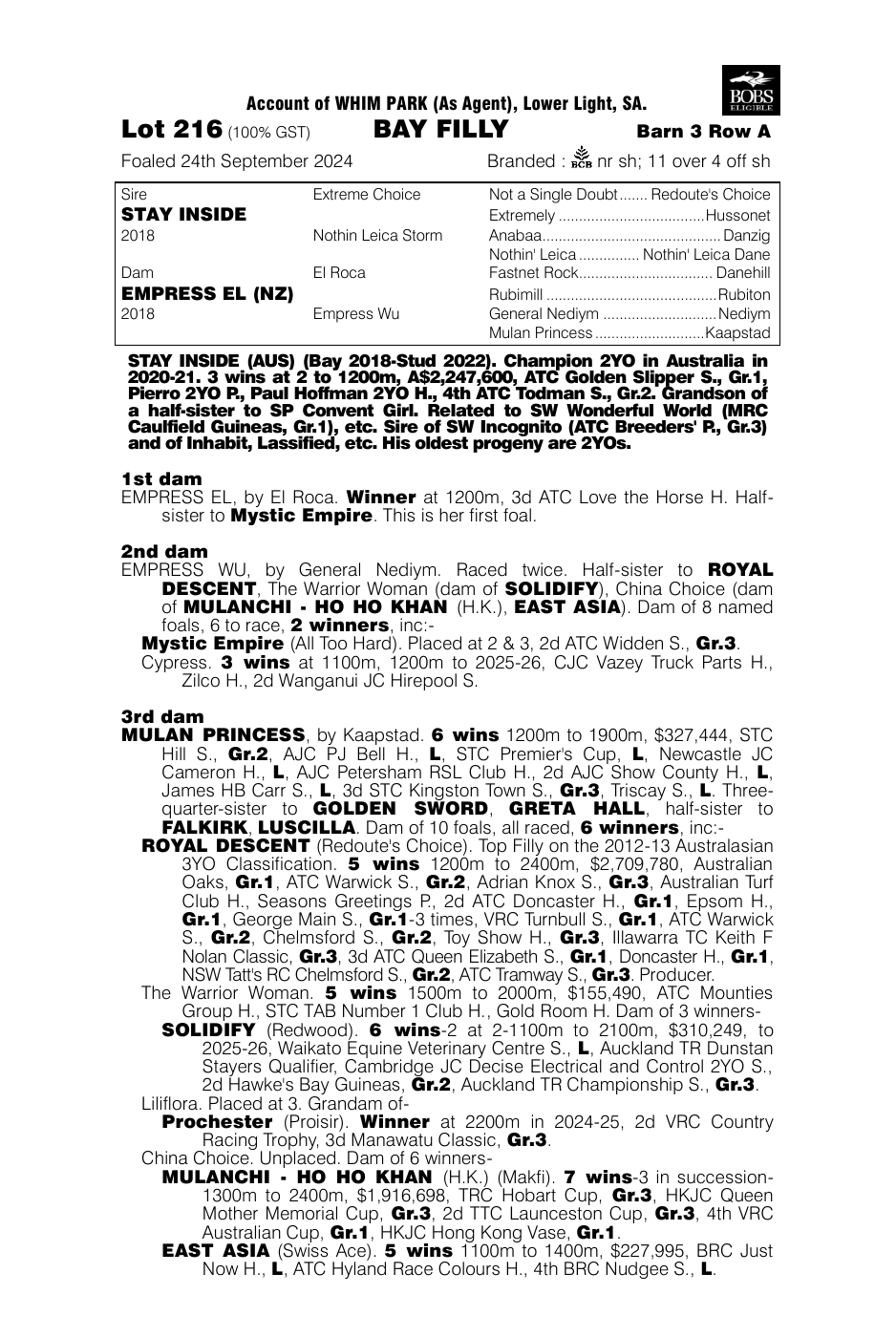 Pedigree - Lot 216