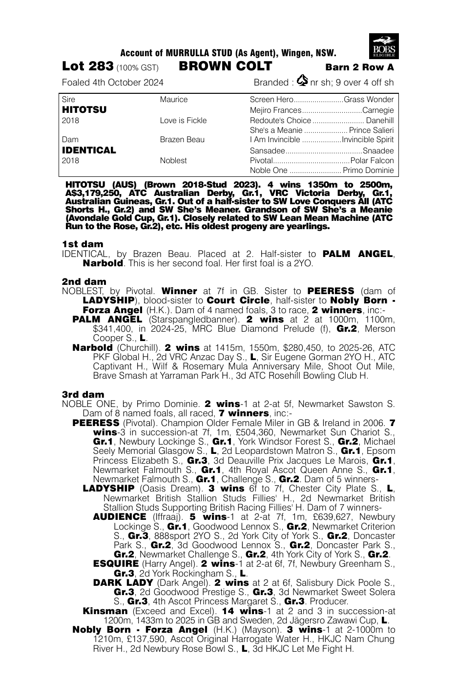 Pedigree - Lot 283