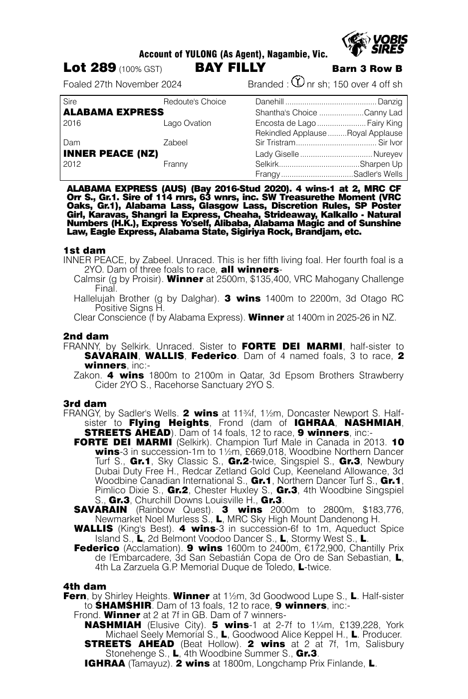Pedigree - Lot 289