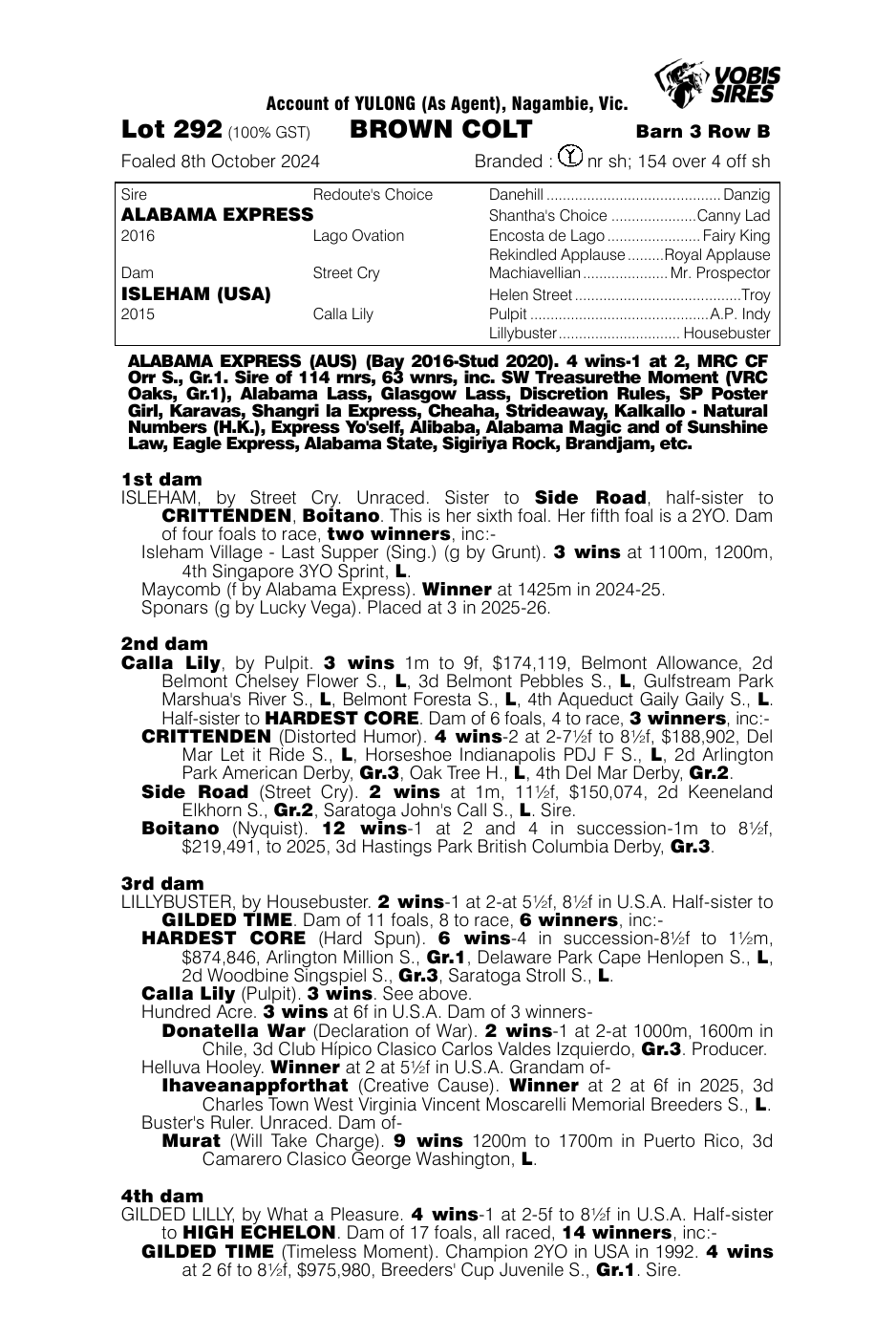 Pedigree - Lot 292