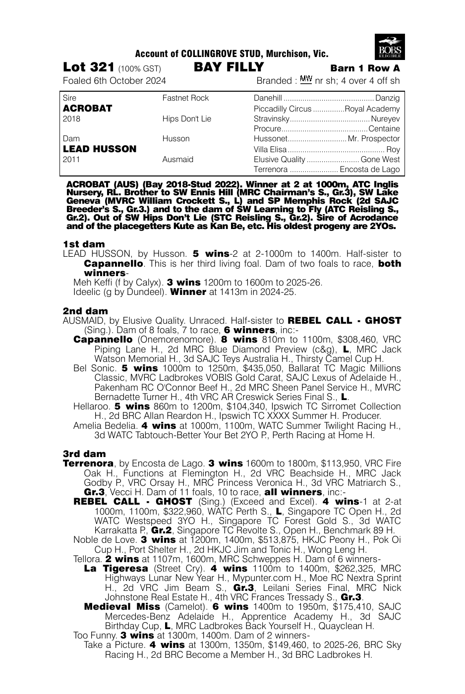Pedigree - Lot 321