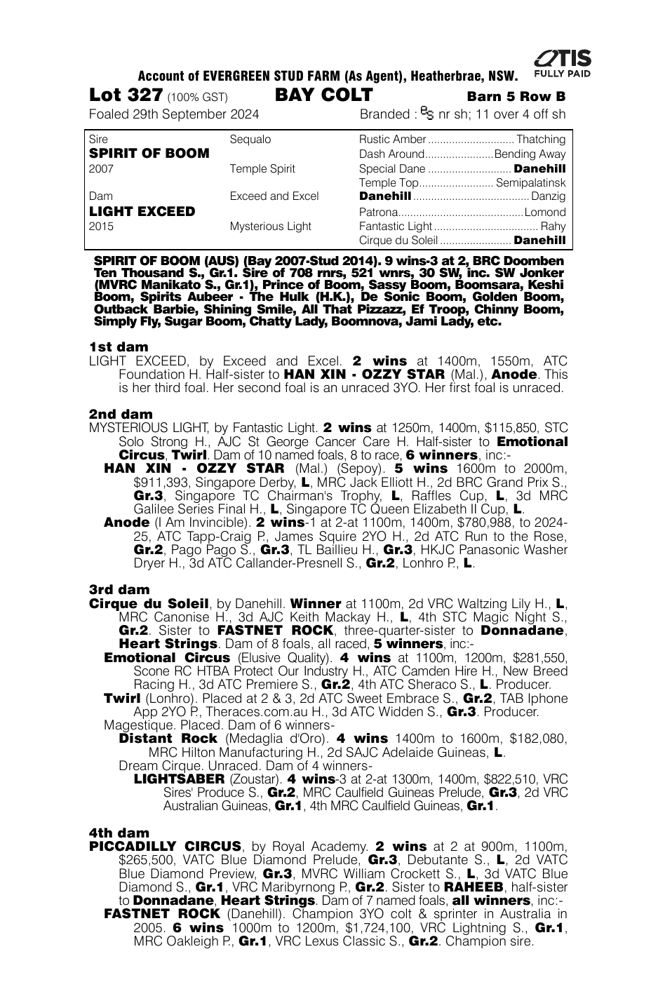 Pedigree - Lot 327
