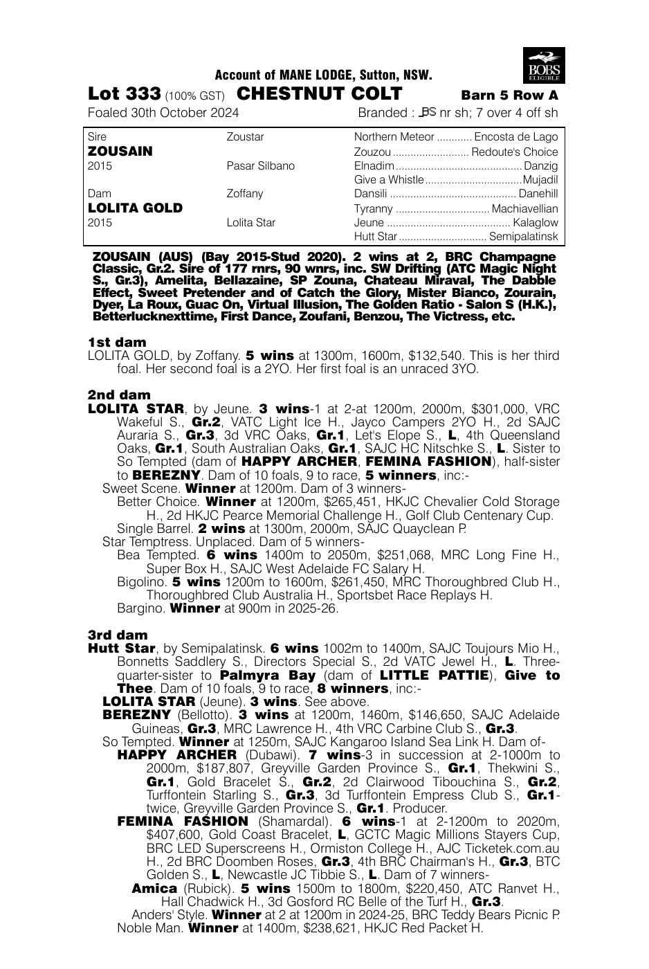 Pedigree - Lot 333