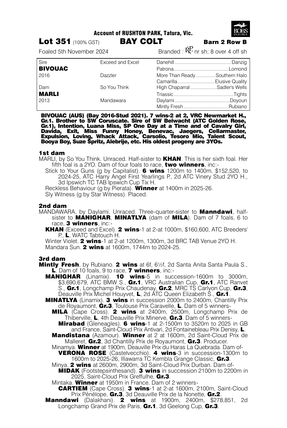 Pedigree - Lot 351