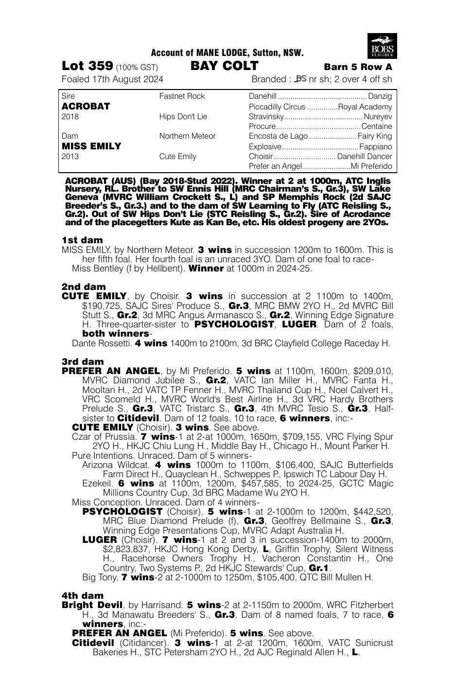 Pedigree - Lot 359