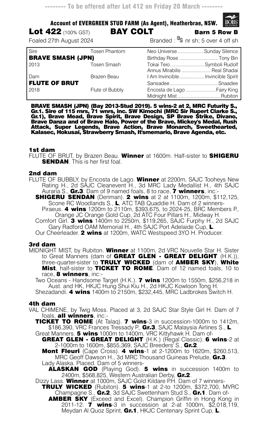 Pedigree - Lot 422