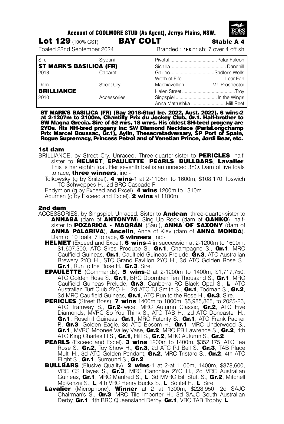 Pedigree - Lot 129