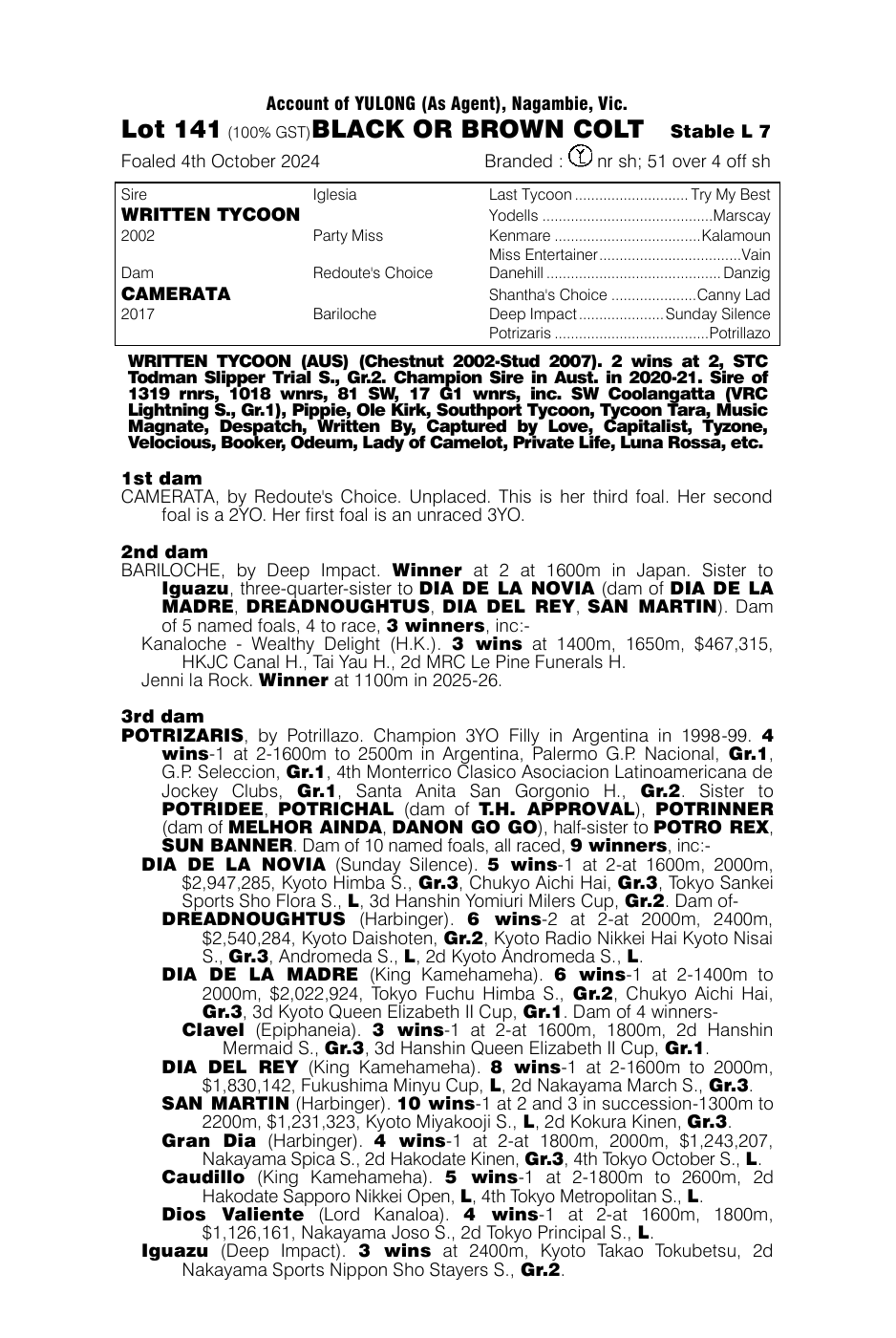 Pedigree - Lot 141