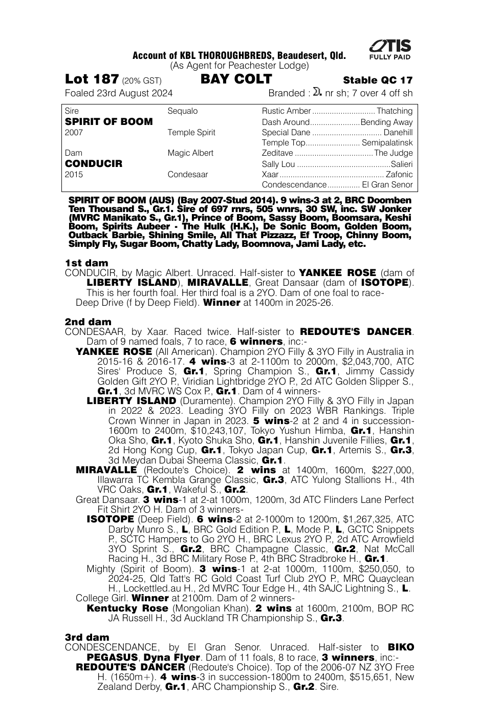 Pedigree - Lot 187