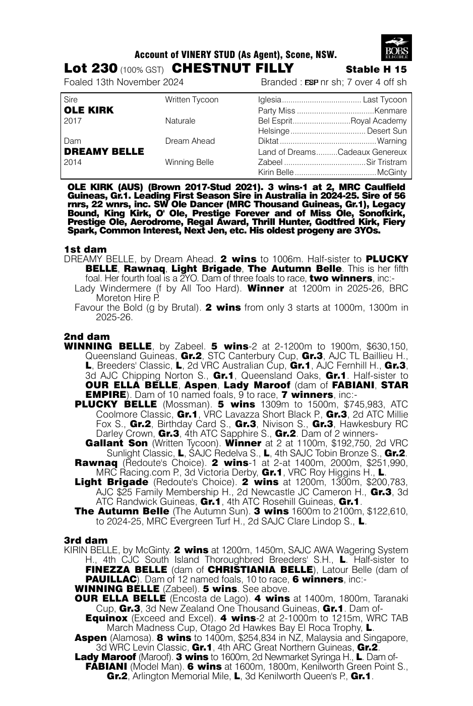 Pedigree - Lot 230
