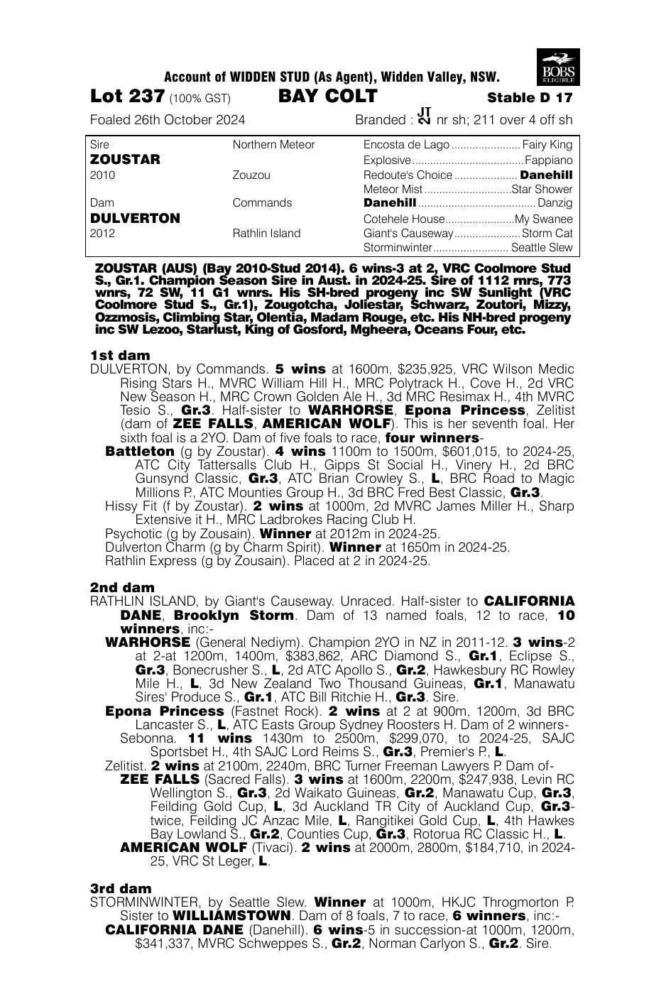 Pedigree - Lot 237