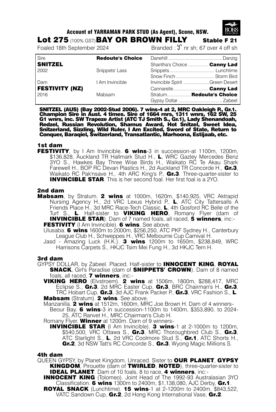 Pedigree - Lot 275