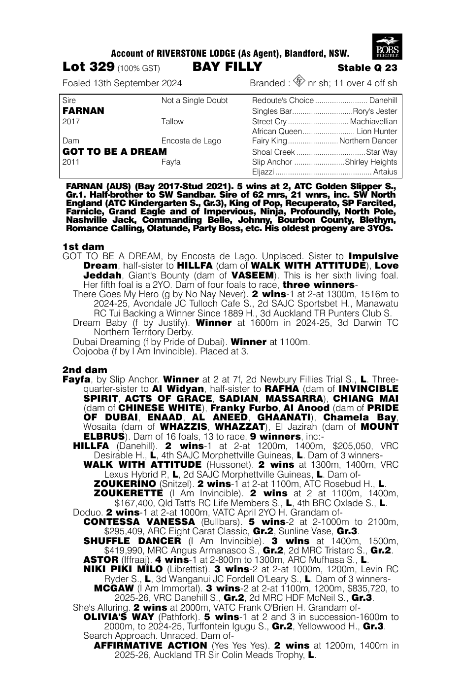 Pedigree - Lot 329