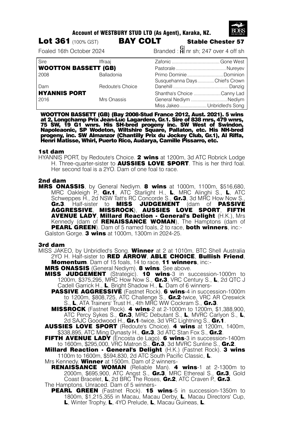 Pedigree - Lot 361