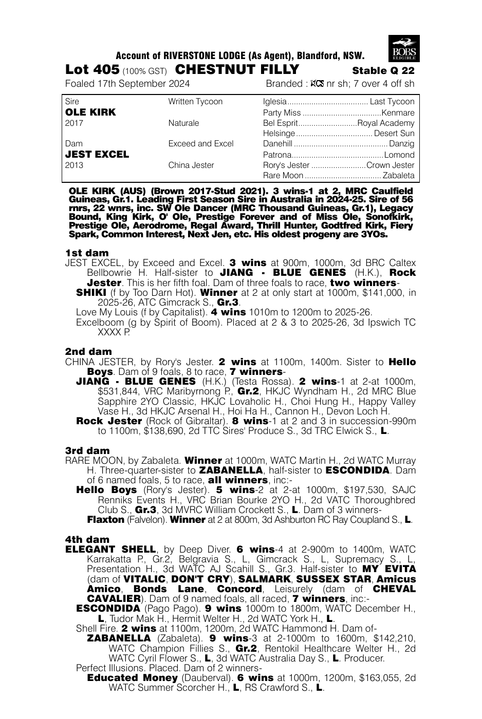 Pedigree - Lot 405