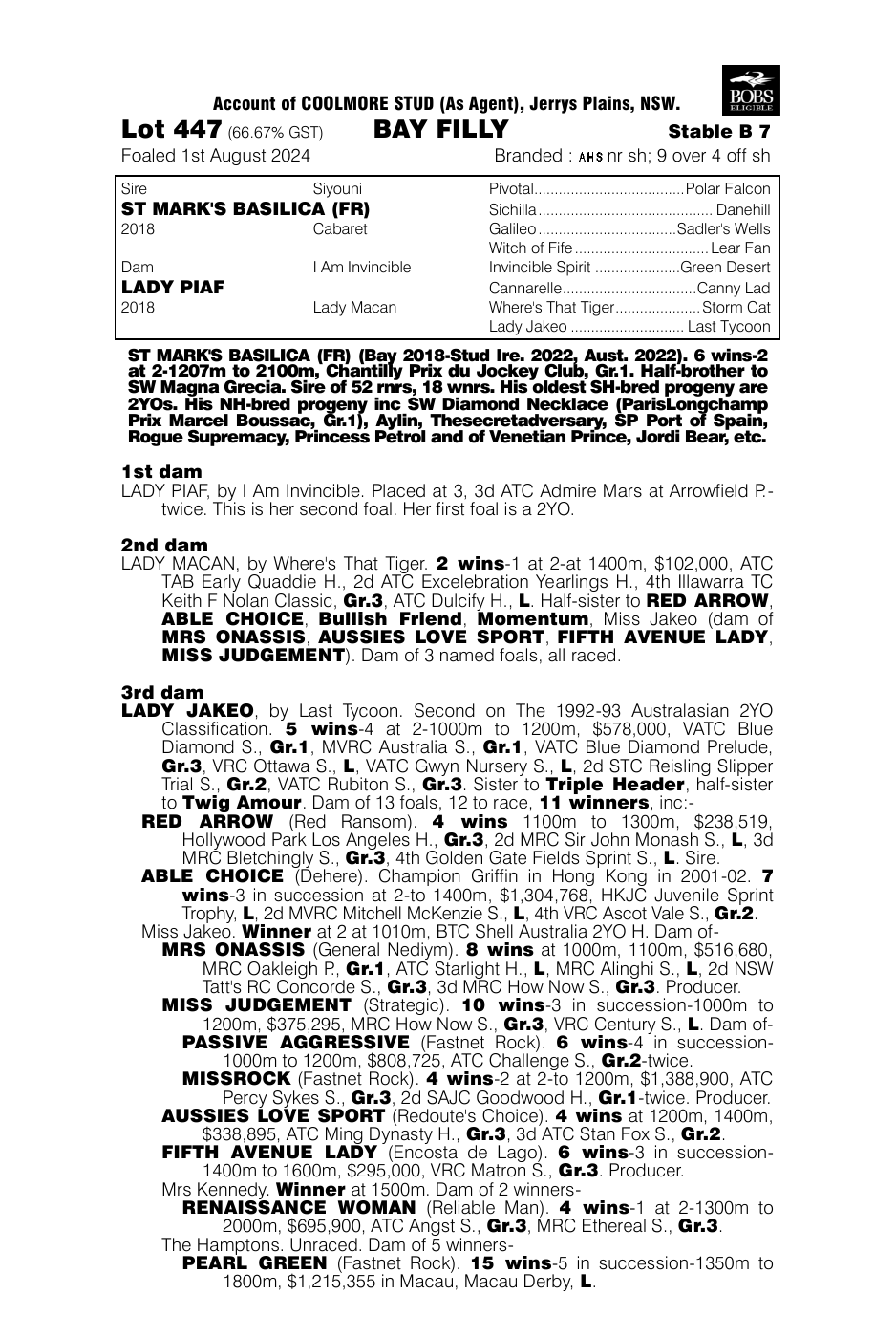 Pedigree - Lot 447