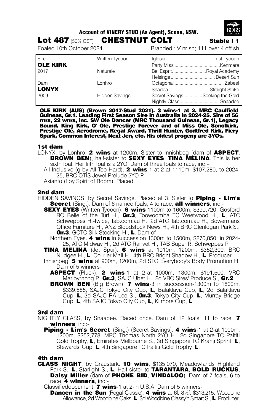 Pedigree - Lot 487