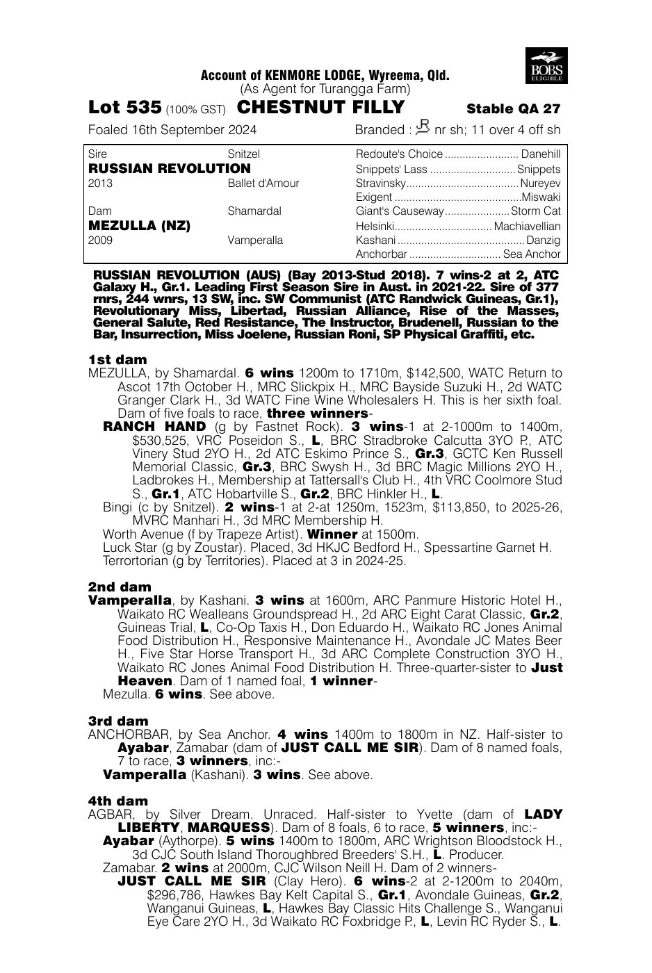 Pedigree - Lot 535