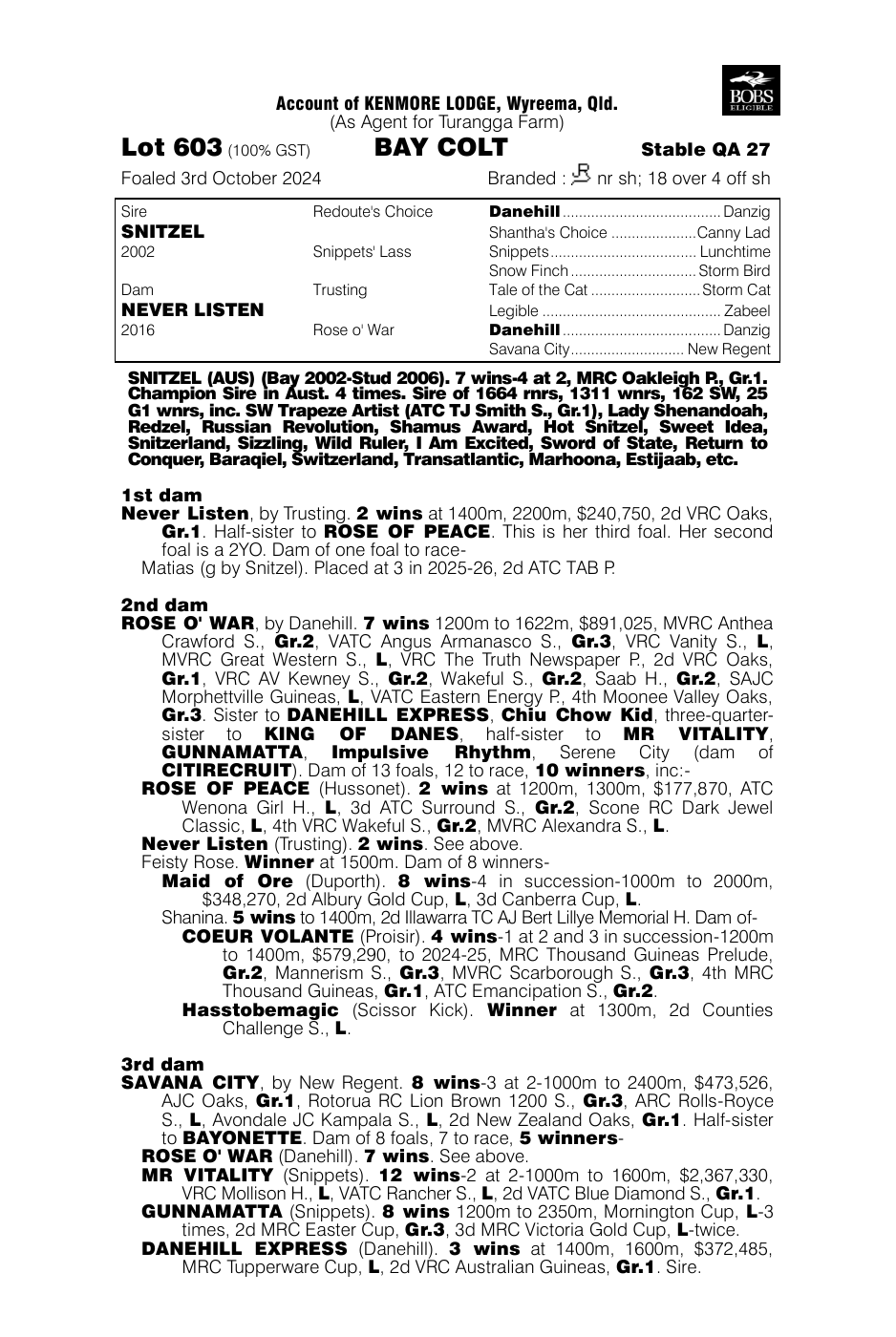 Pedigree - Lot 603