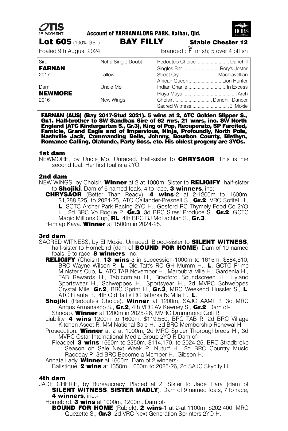 Pedigree - Lot 605