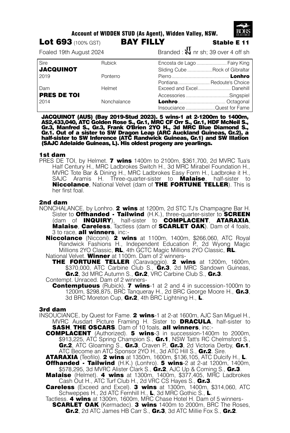 Pedigree - Lot 693