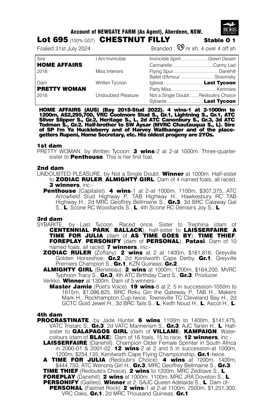Pedigree - Lot 695