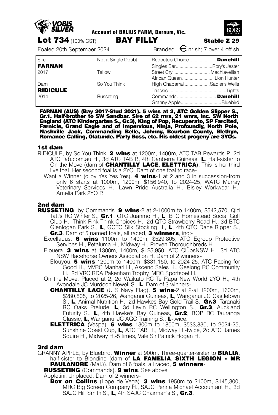 Pedigree - Lot 734