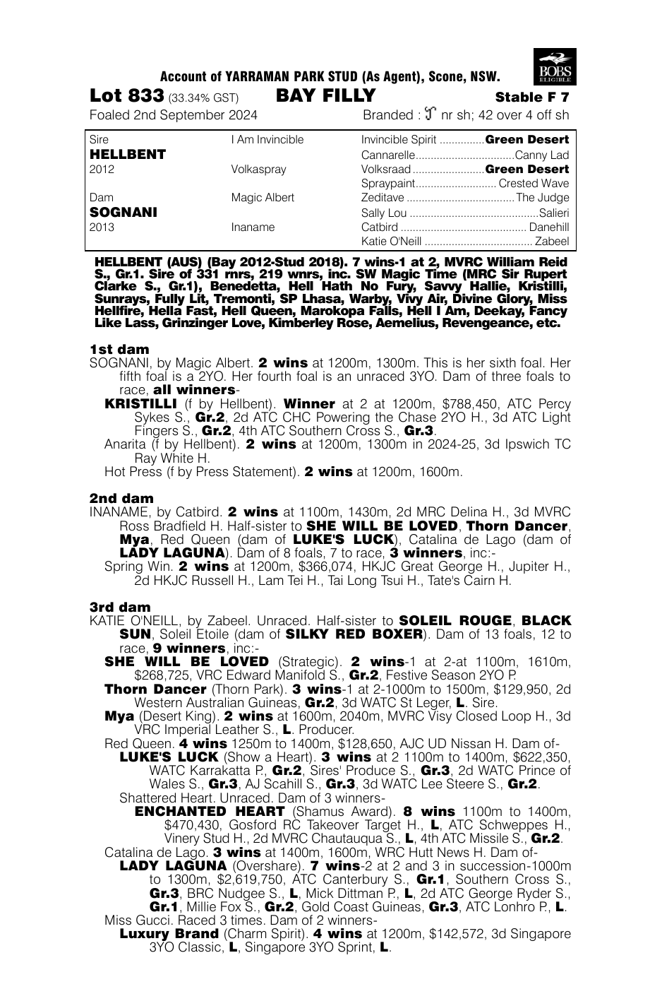 Pedigree - Lot 833