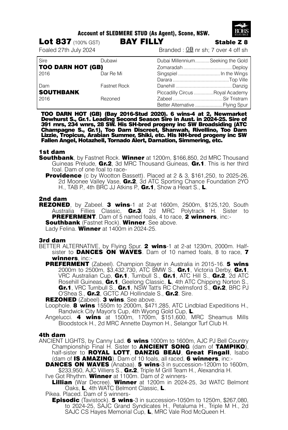 Pedigree - Lot 837