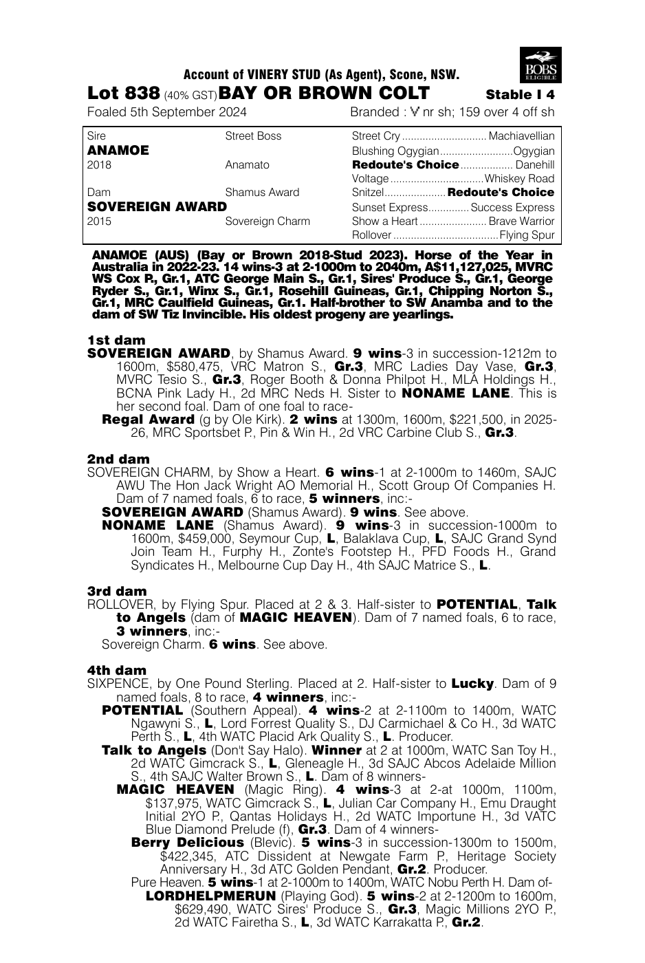 Pedigree - Lot 838
