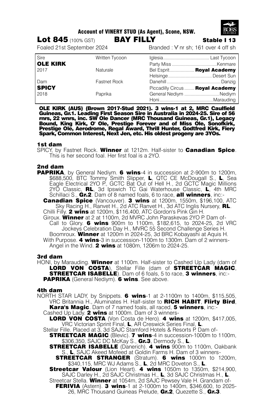 Pedigree - Lot 845