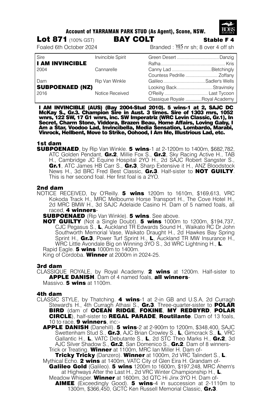 Pedigree - Lot 871