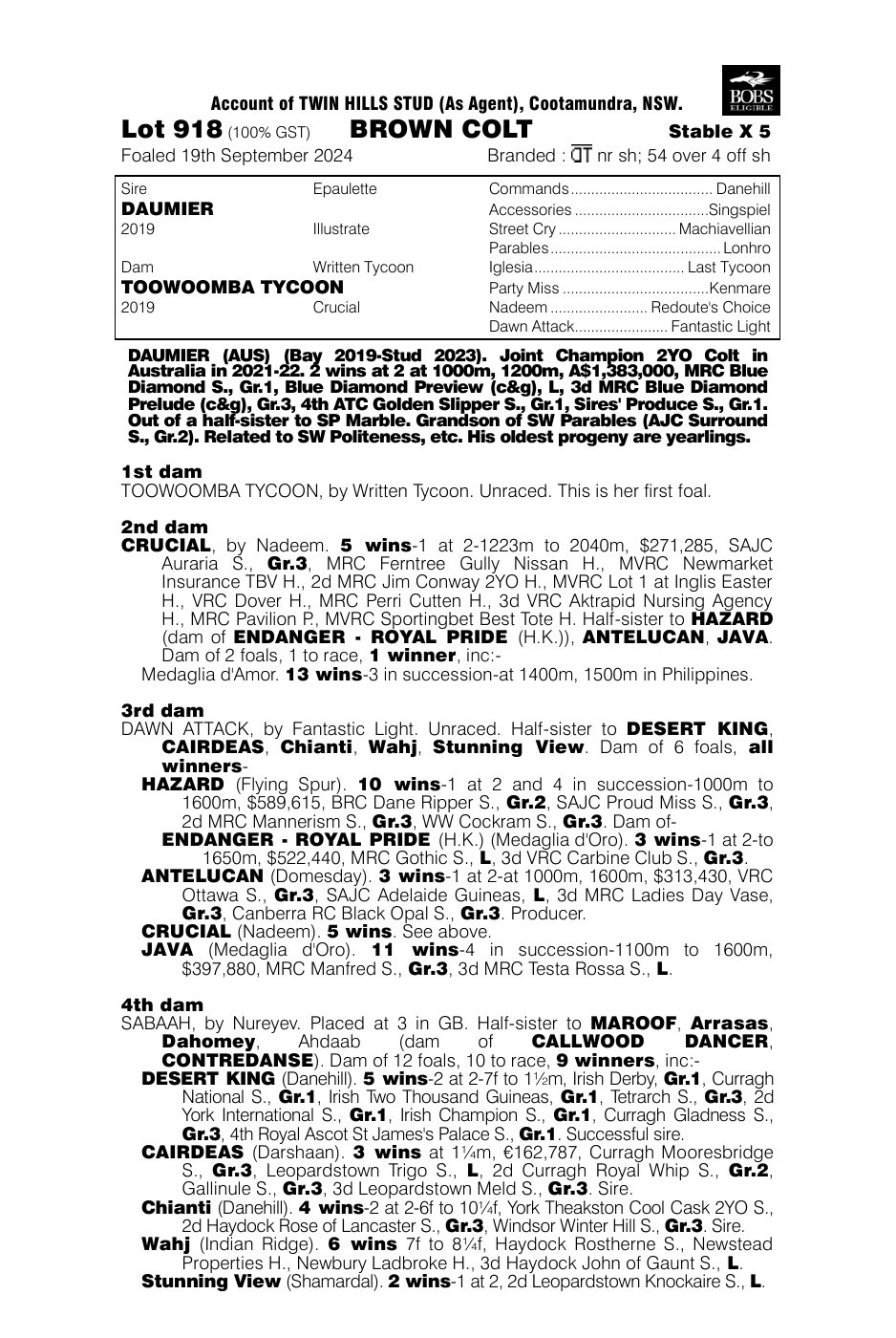 Pedigree - Lot 918
